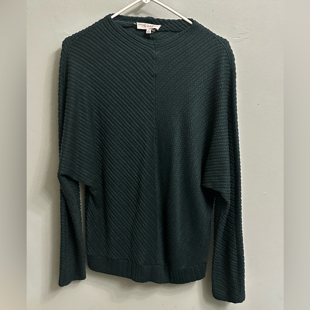 Green funnel neck, dolman sweater